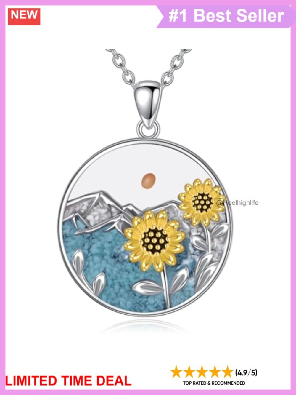 18k White Gold Plated Mustard Seed Necklace Sunflower Pendant Faith Gift